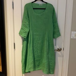 Green linen dress